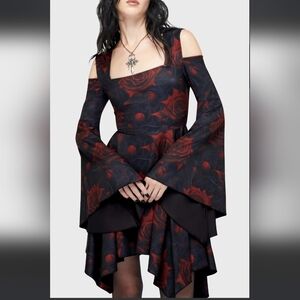Killstar Gothic Red and Black Rose Dress
